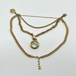 Vintage Origami Owl Gold Layered Charm Locket Necklace Heart Lock Wing Accents
